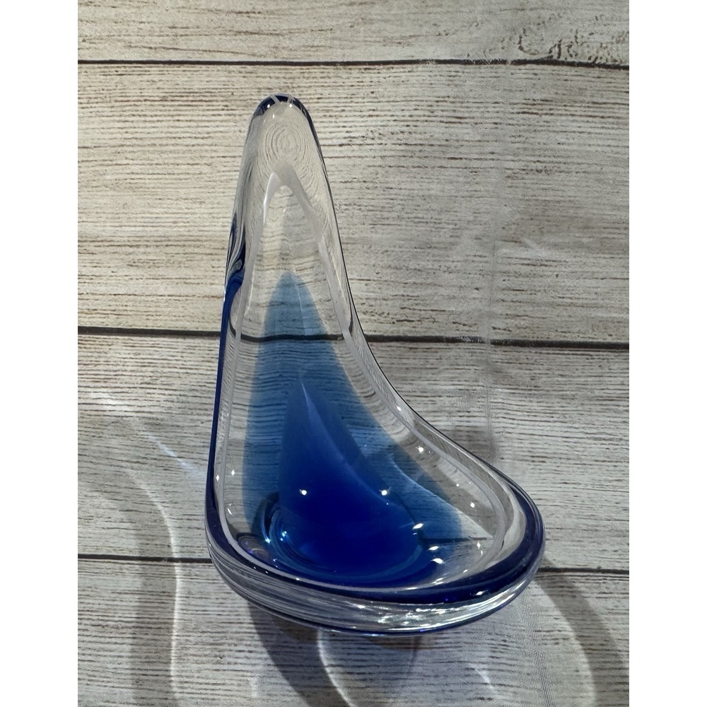 Vintage Paul Kedelv Flygsfors Sweden Coquille Art Glass Dish 5" Signed MCM